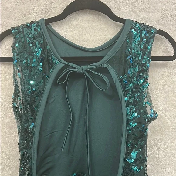 Emerald Green Sleeveless Crew Neck A-line Dress - Picture 9 of 16